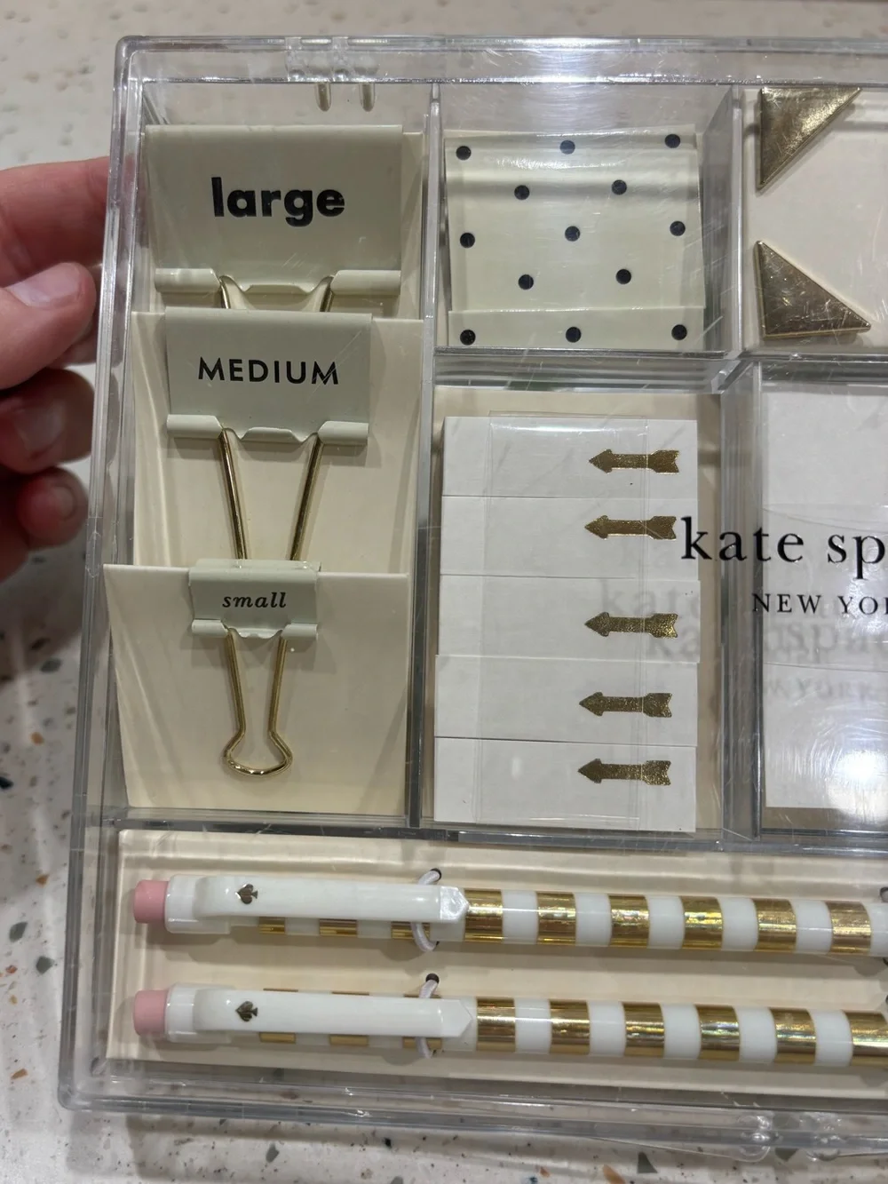 Kate Spade White & Gold Striped Pencil and Office Accessory Set